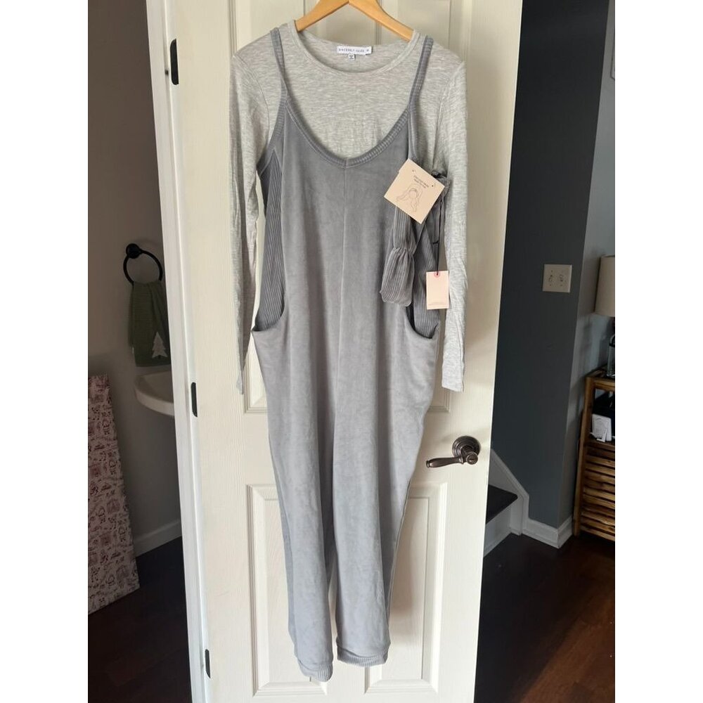Sincerely Jules NWT 3-Piece Cozy Lounge Set Jumpsuit Top Headband Gray M